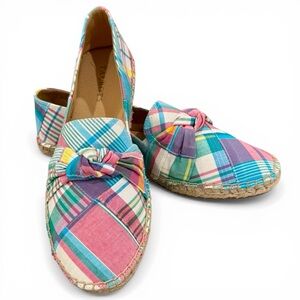 NEW Talbots Knot Detail Izzy Espadrille Flats Multicolor Patchwork Plaid